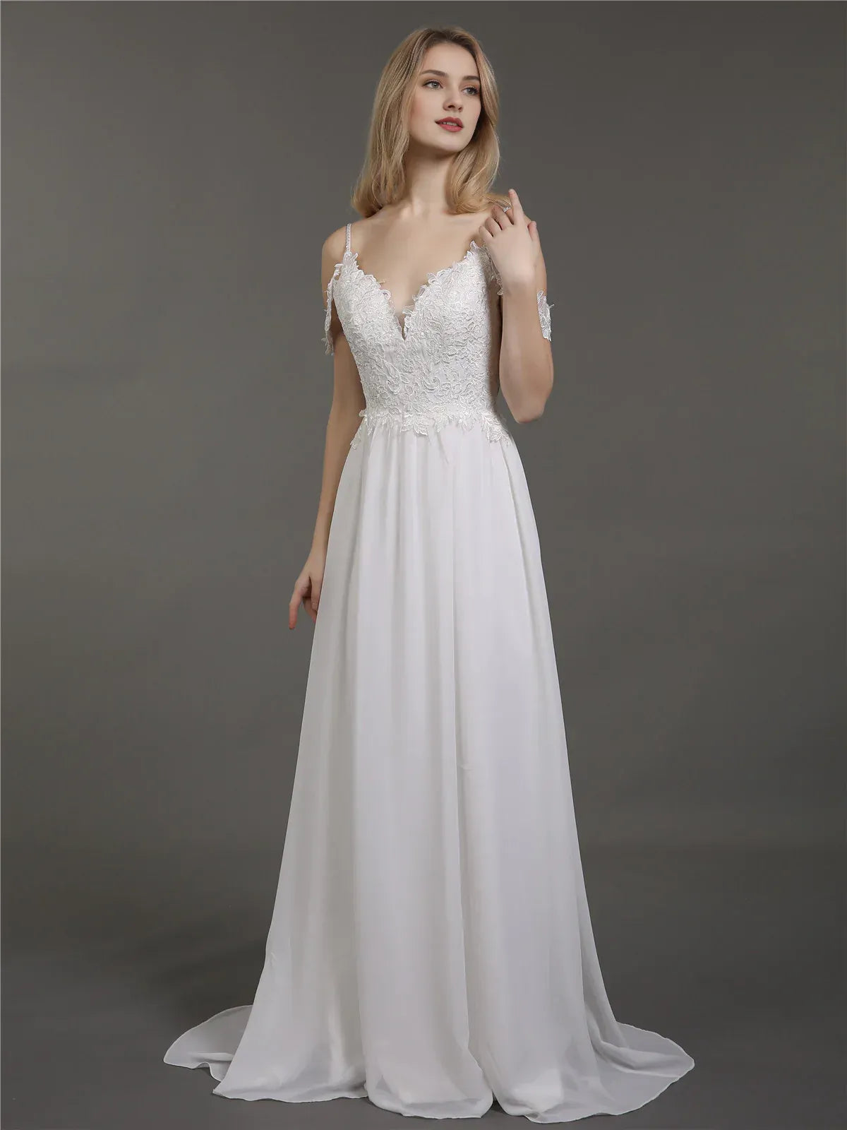 Airy A-Line Sweetheart-Neck Cold-Shoulder Floor-Length Wedding Dress