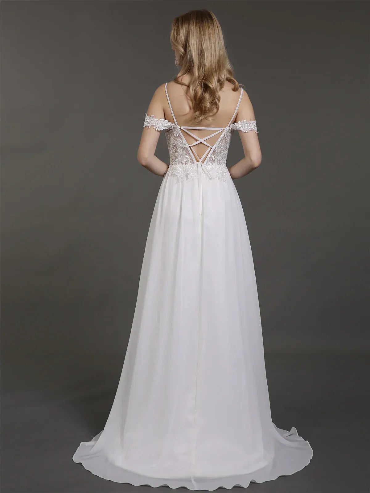 Airy A-Line Sweetheart-Neck Cold-Shoulder Floor-Length Wedding Dress