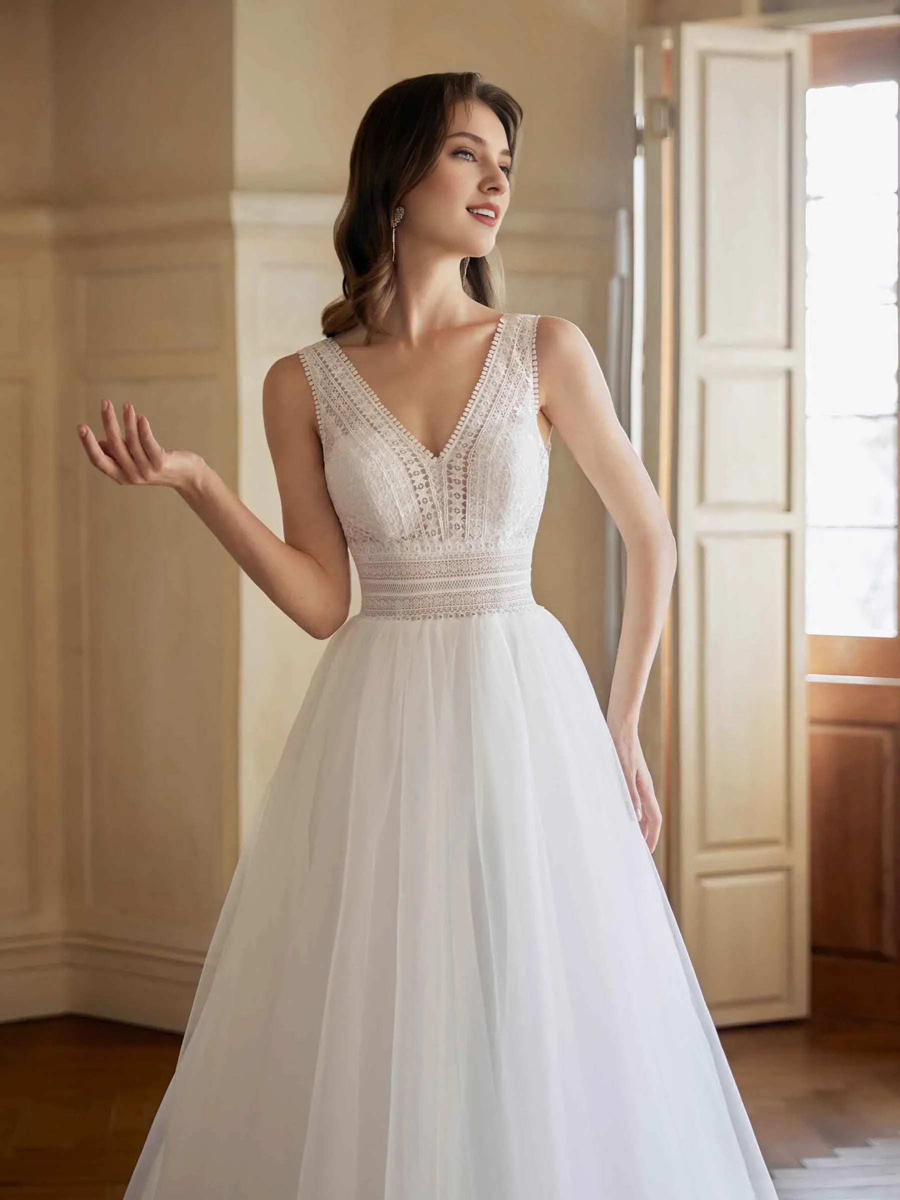 Airy A-Line V-Neck Sleeveless Floor-Length Wedding Dress