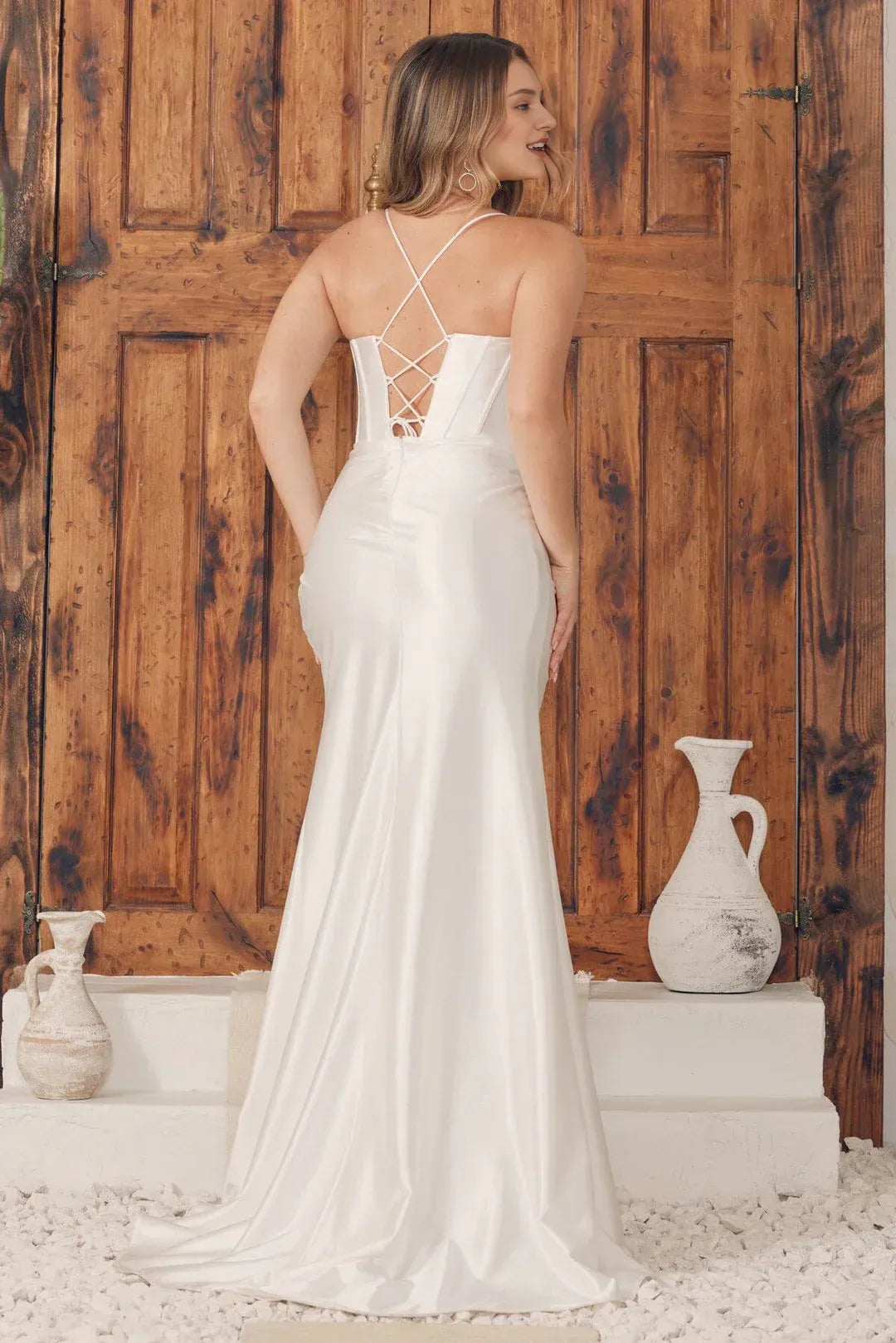 Alluring Mermaid Asymmetric-Neck Spaghetti-Strap Floor-Length Wedding Dress