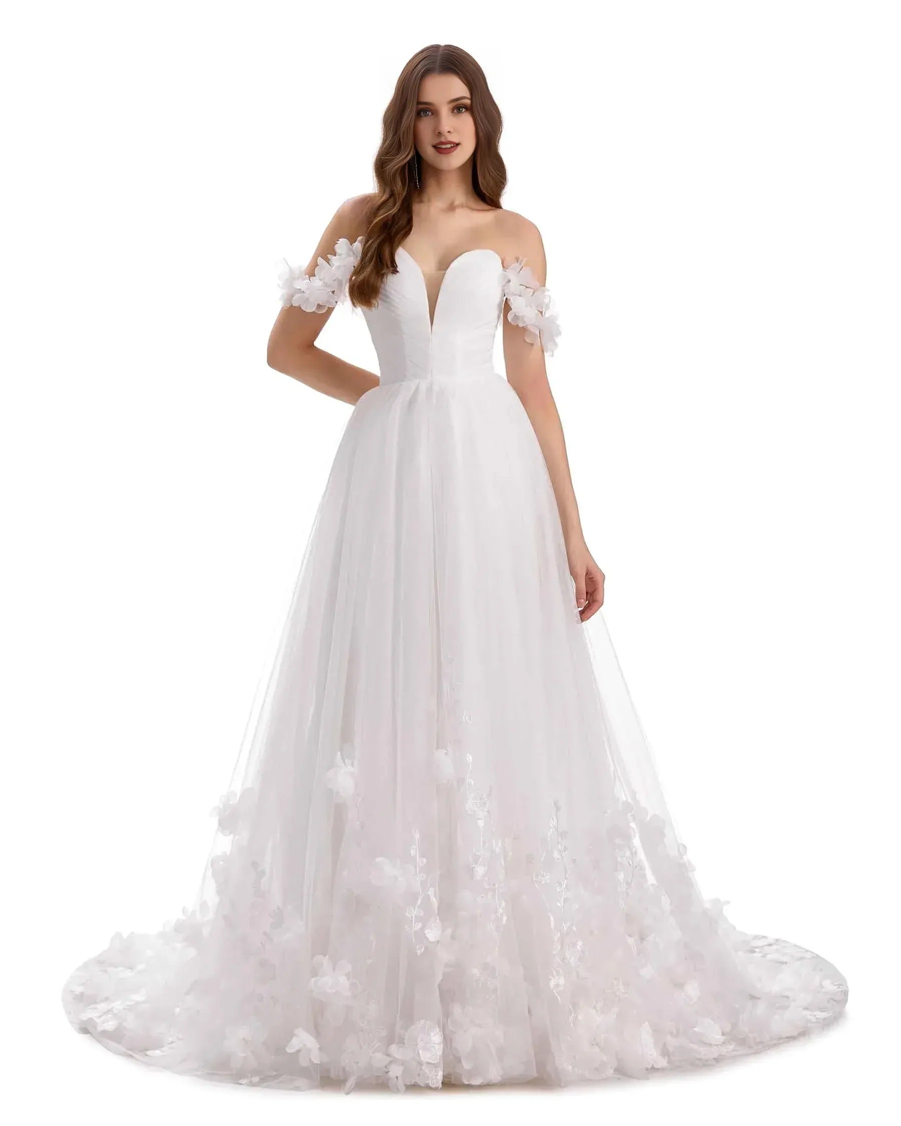 Blooming A-Line Sweetheart-Neck Off-the-Shoulder Floor-Length Wedding Dress