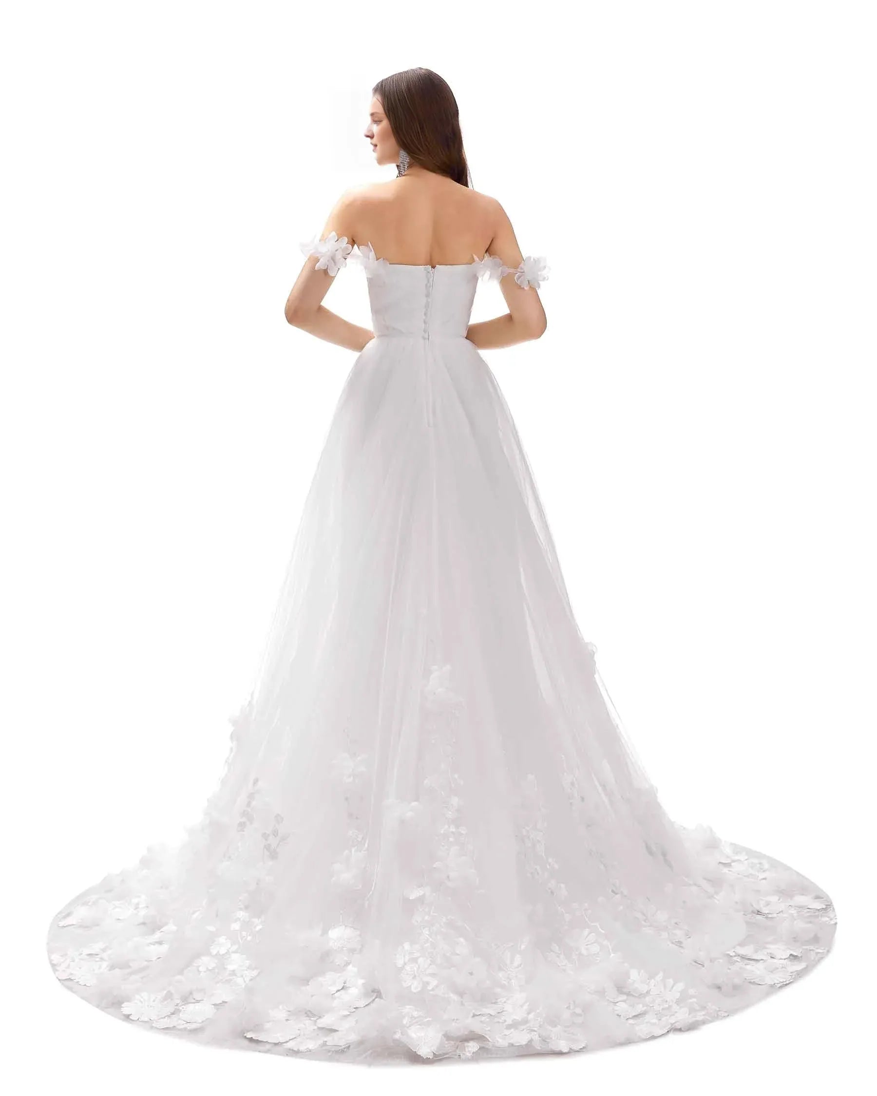 Blooming A-Line Sweetheart-Neck Off-the-Shoulder Floor-Length Wedding Dress