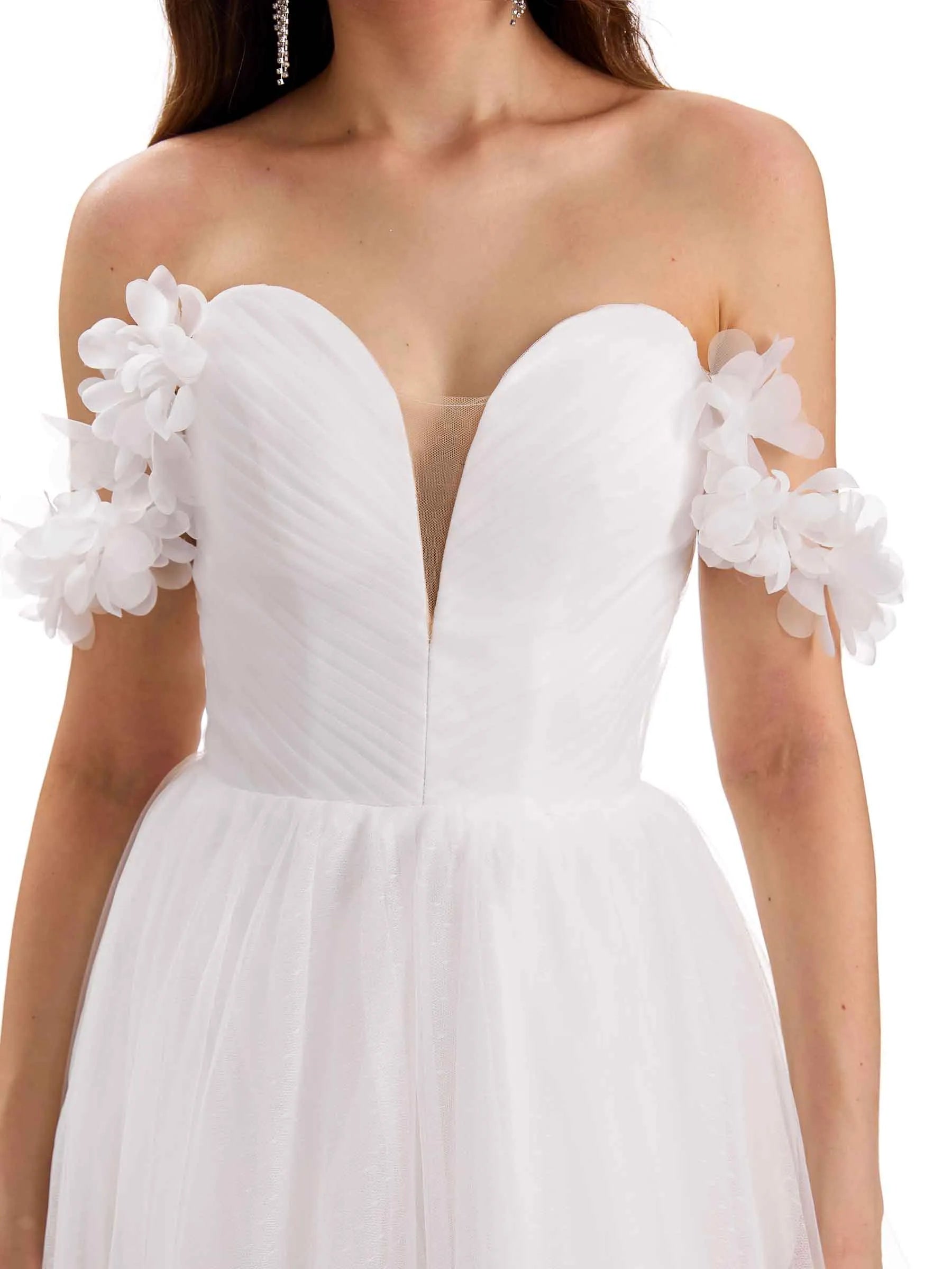 Blooming A-Line Sweetheart-Neck Off-the-Shoulder Floor-Length Wedding Dress
