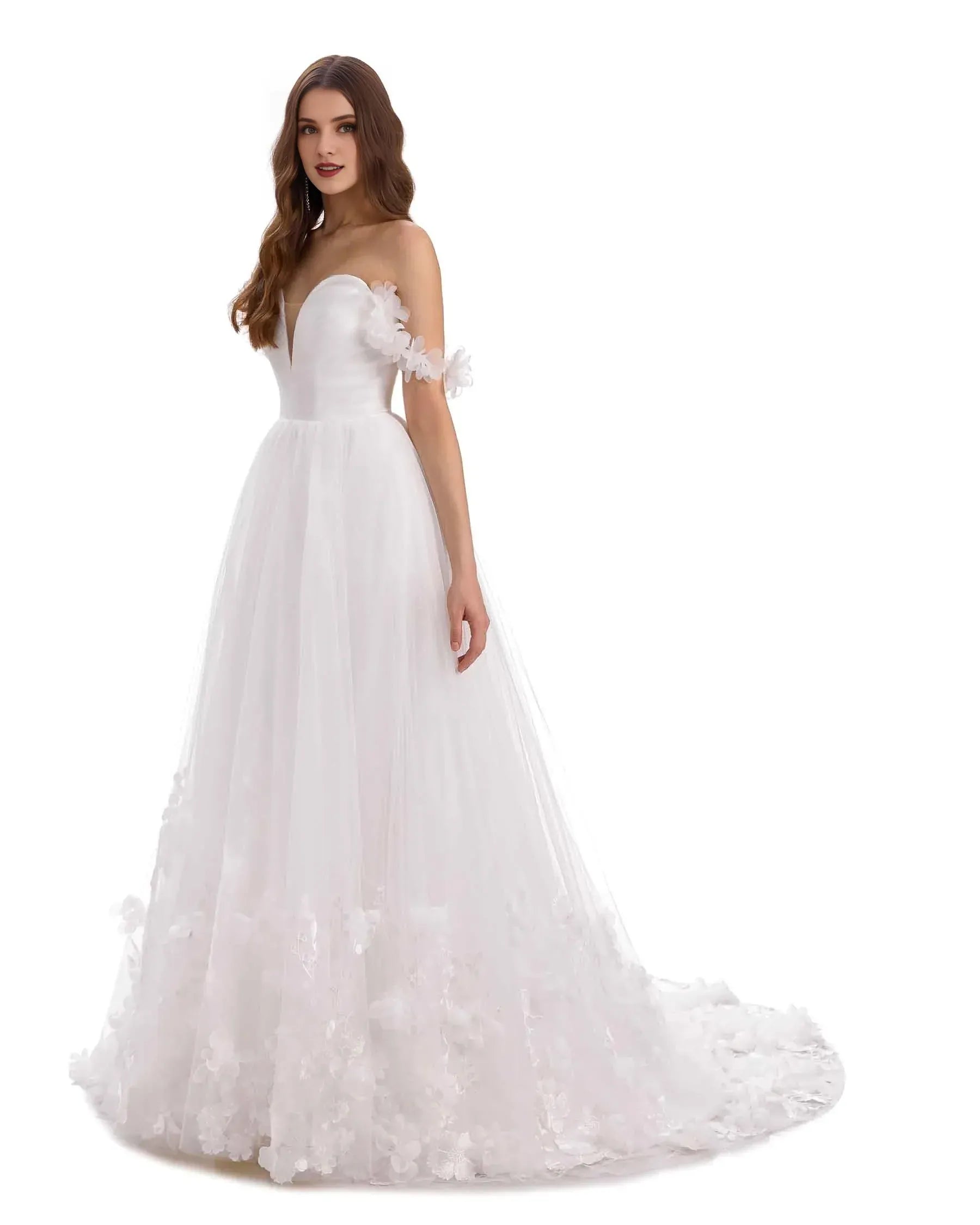 Blooming A-Line Sweetheart-Neck Off-the-Shoulder Floor-Length Wedding Dress