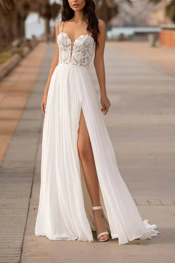 Bohemian Sweetheart Spaghetti-Strap A-Line Floor-Length Wedding Dress