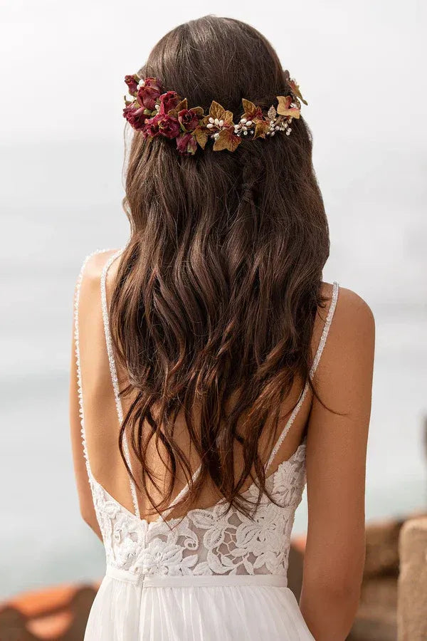 Bohemian Sweetheart Spaghetti-Strap A-Line Floor-Length Wedding Dress