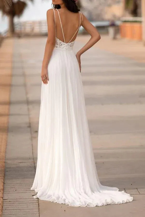 Bohemian Sweetheart Spaghetti-Strap A-Line Floor-Length Wedding Dress