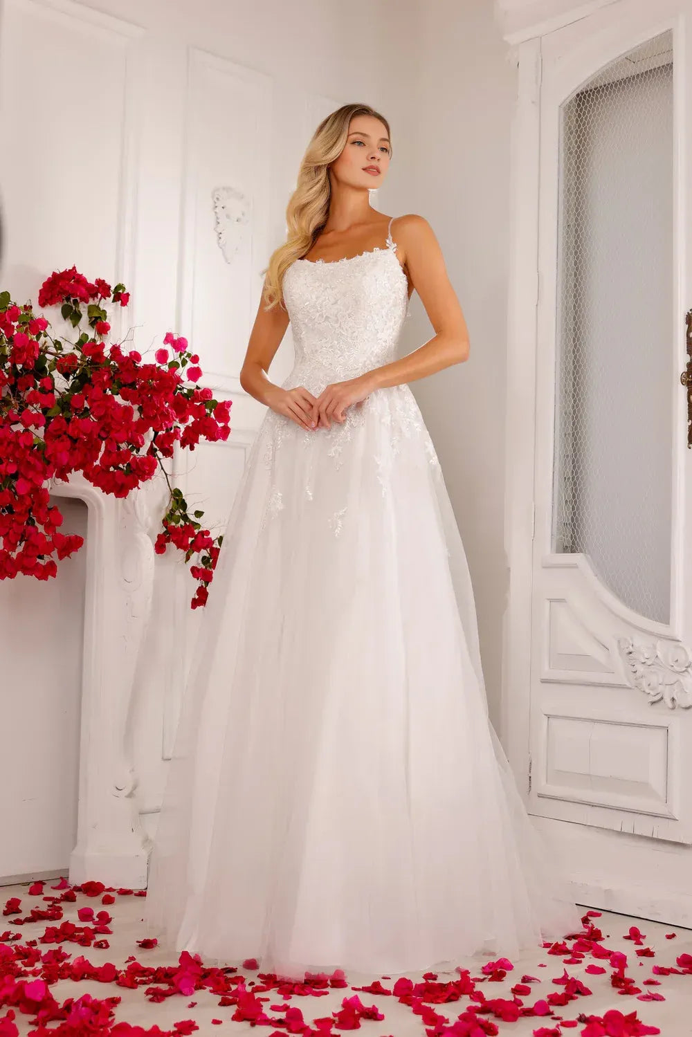 Breathtaking A-Line Sweetheart-Neck Spaghetti-Strap Floor-Length Wedding Dress