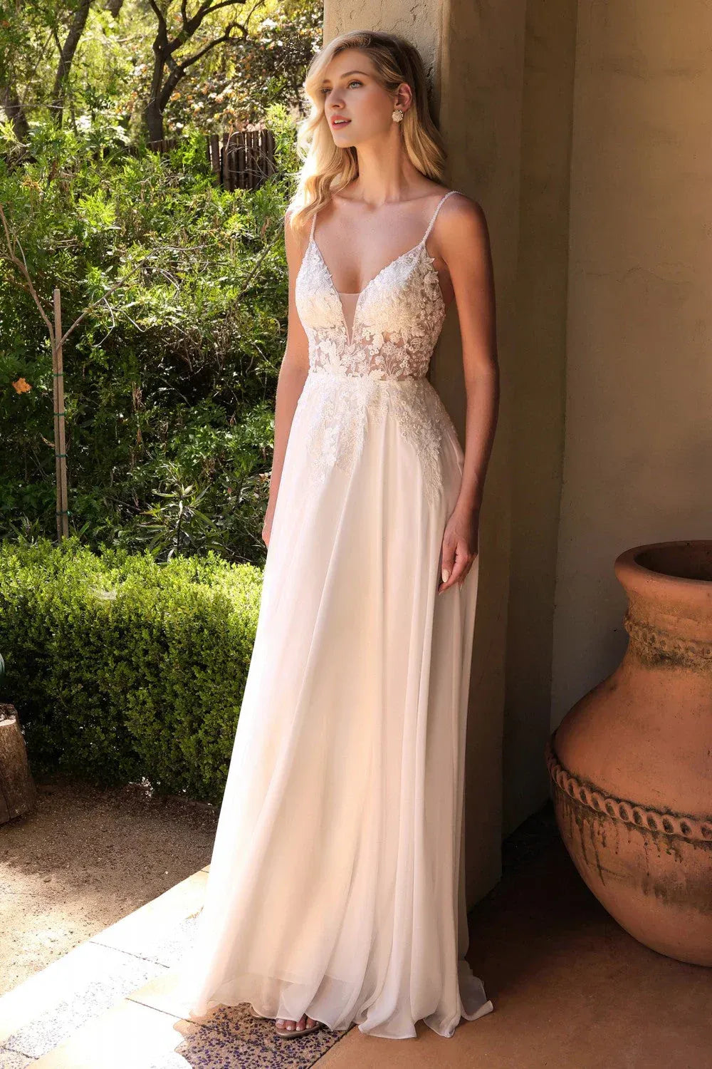 Breezy A-Line V-Neck Spaghetti-Strap Floor-Length Wedding Dress