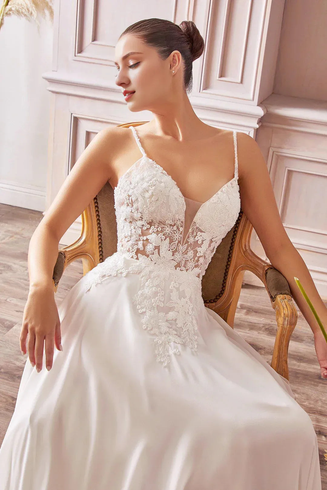 Breezy A-Line V-Neck Spaghetti-Strap Floor-Length Wedding Dress