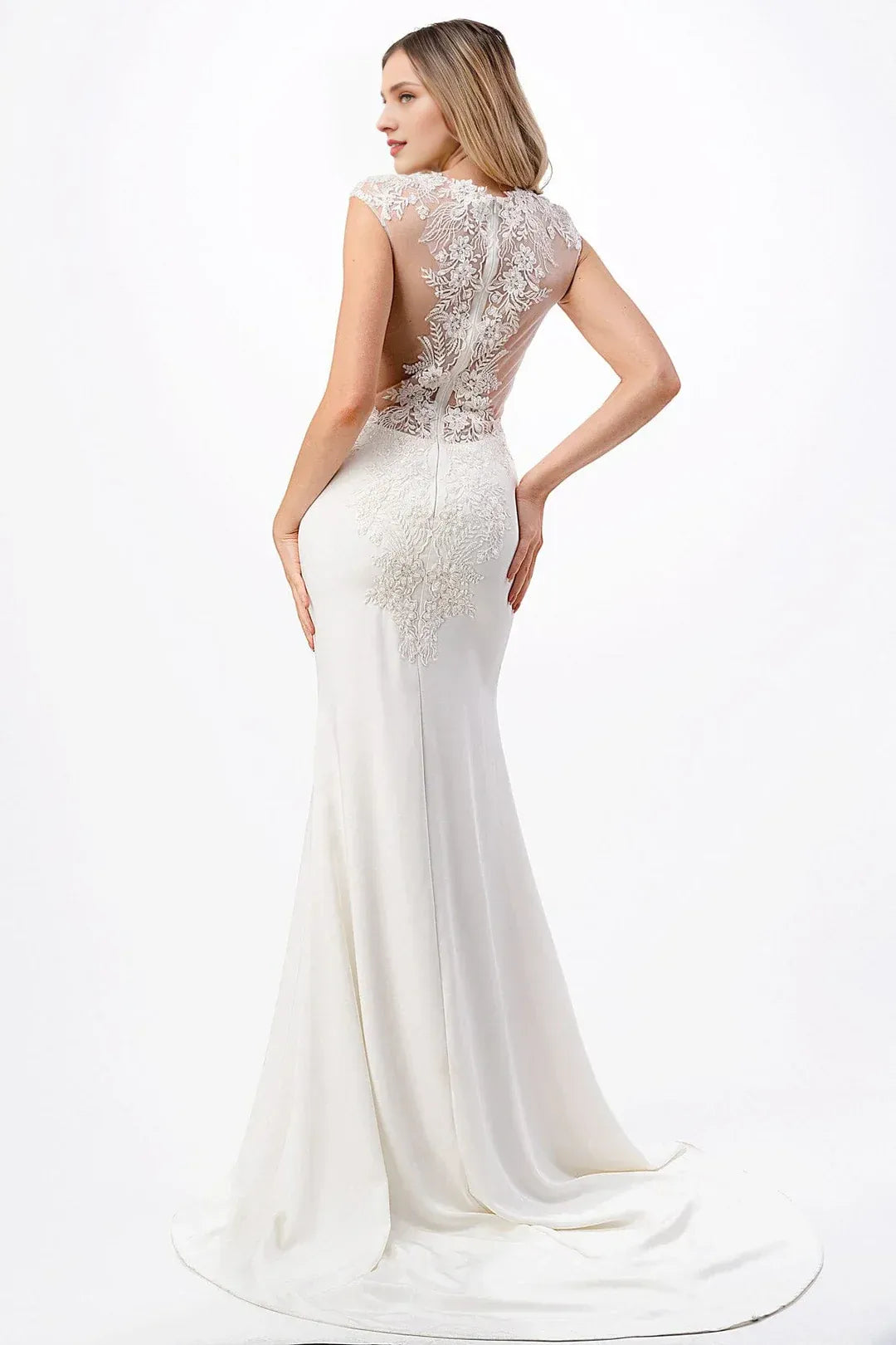 Captivating Mermaid Illusion-Neck Cap-Sleeve Floor-Length Wedding Dress