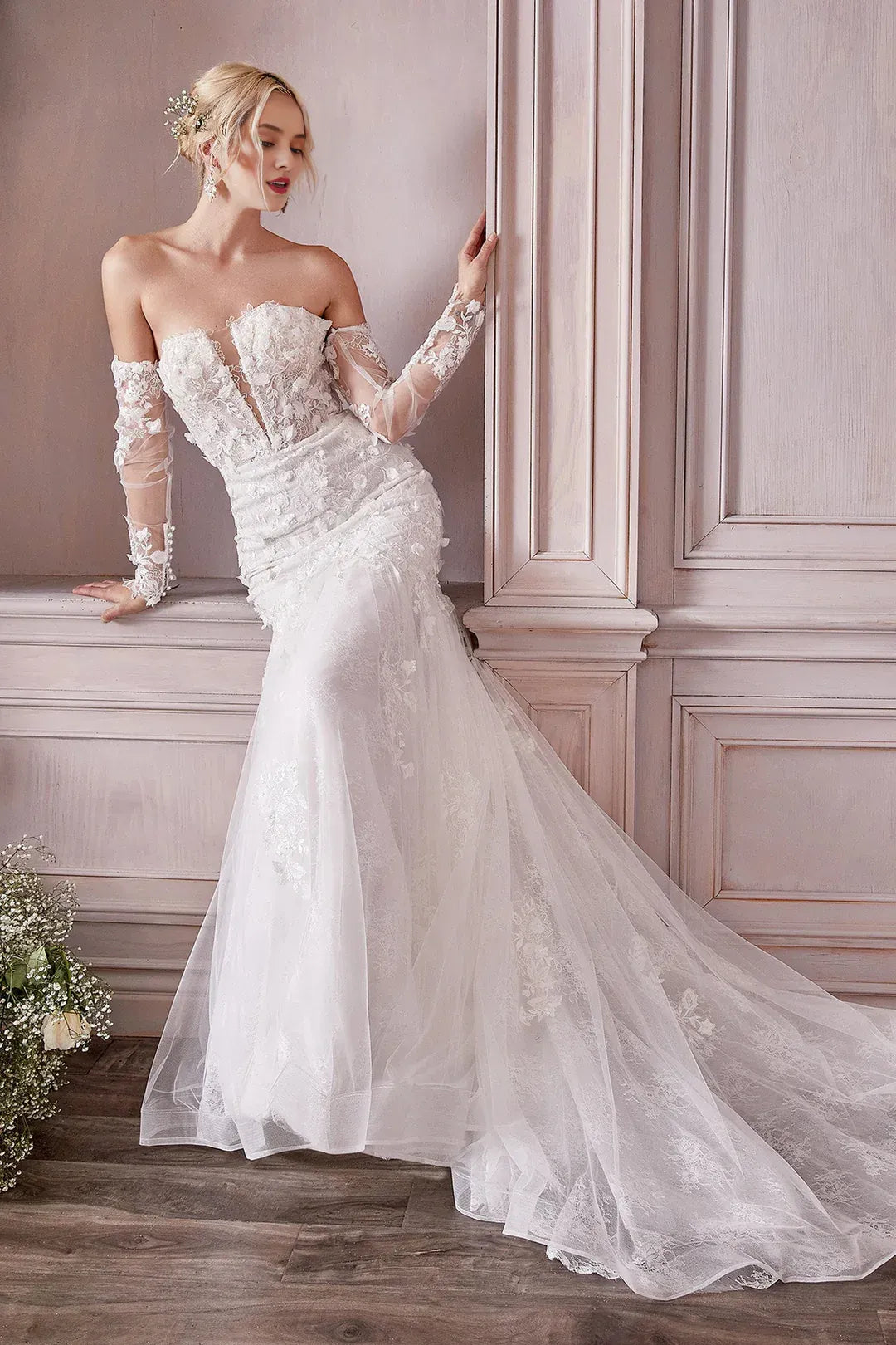 Captivating Mermaid Strapless Long-Sleeve Floor-Length Wedding Dress