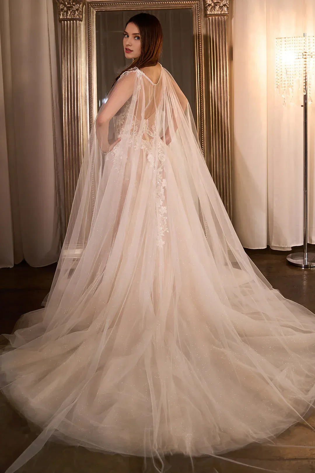 Celestial A-Line Plunge-Neck Spaghetti-Strap Floor-Length Wedding Dress