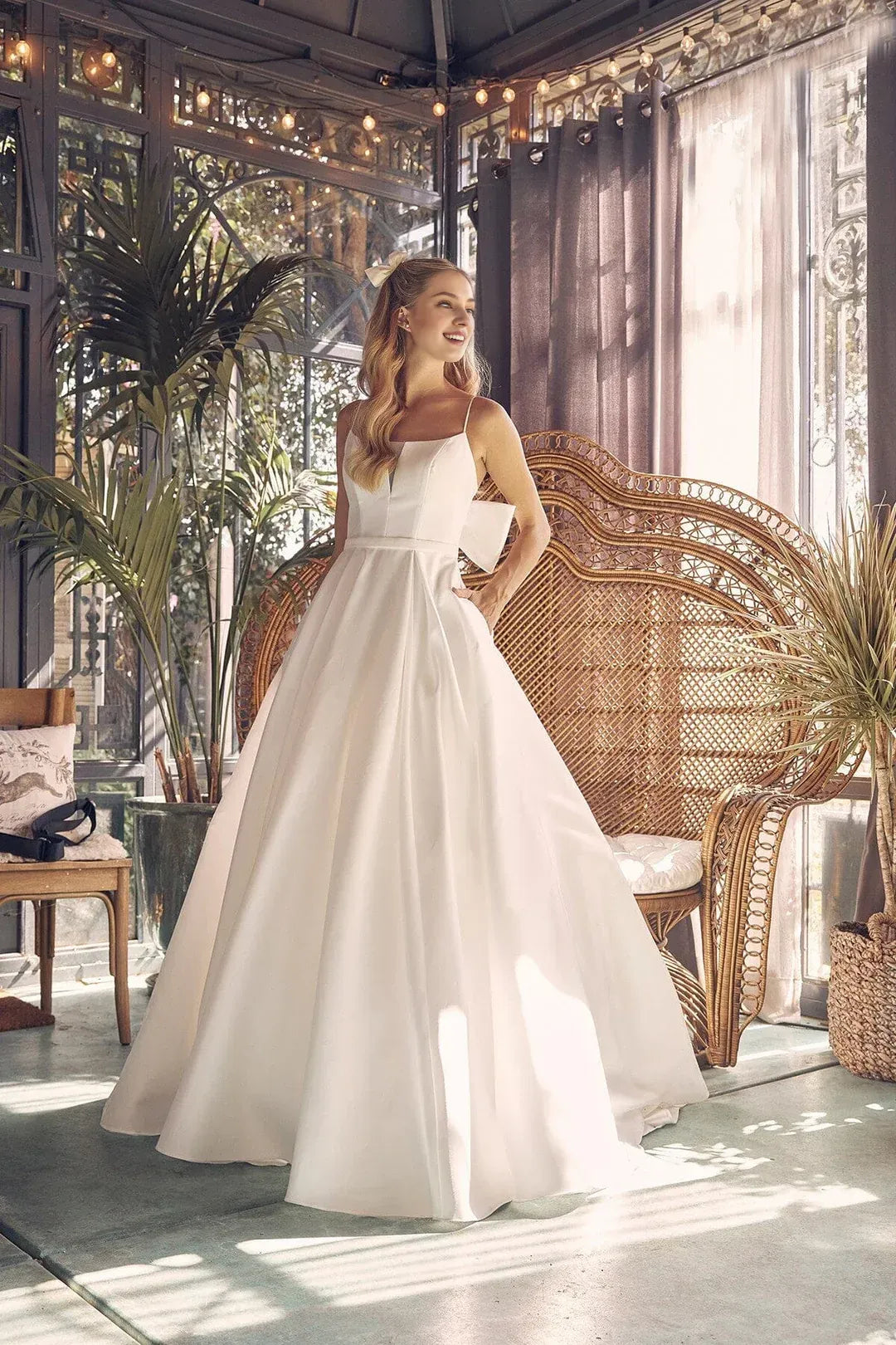 Charming A-Line Square-Neck Spaghetti-Strap Floor-Length Wedding Dress