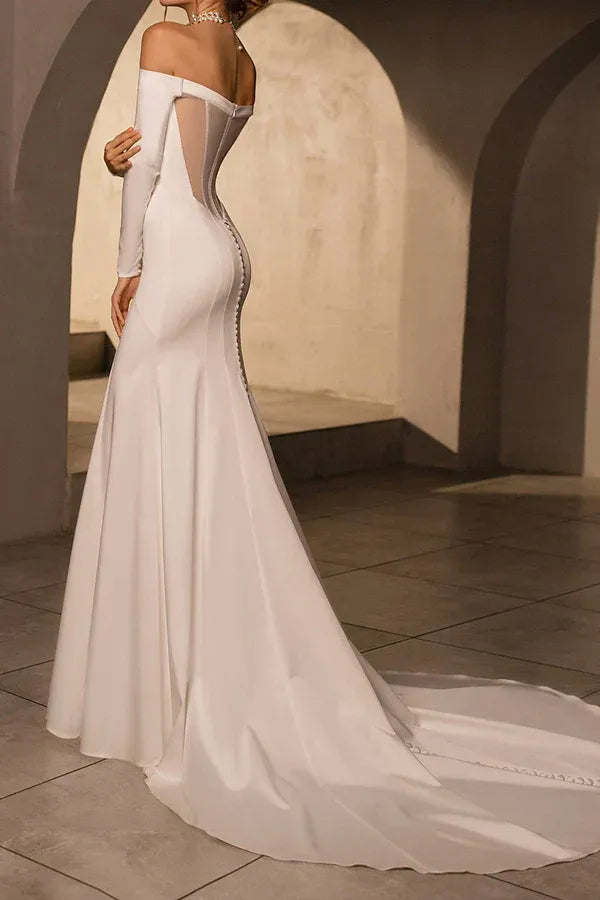 Chic Off-Shoulder Long-Sleeve Mermaid Floor-Length Wedding Dress