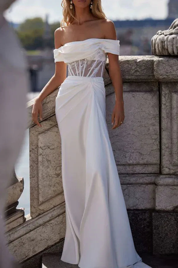 Chic Off-the-Shoulder Mermaid Floor-Length Wedding Dress