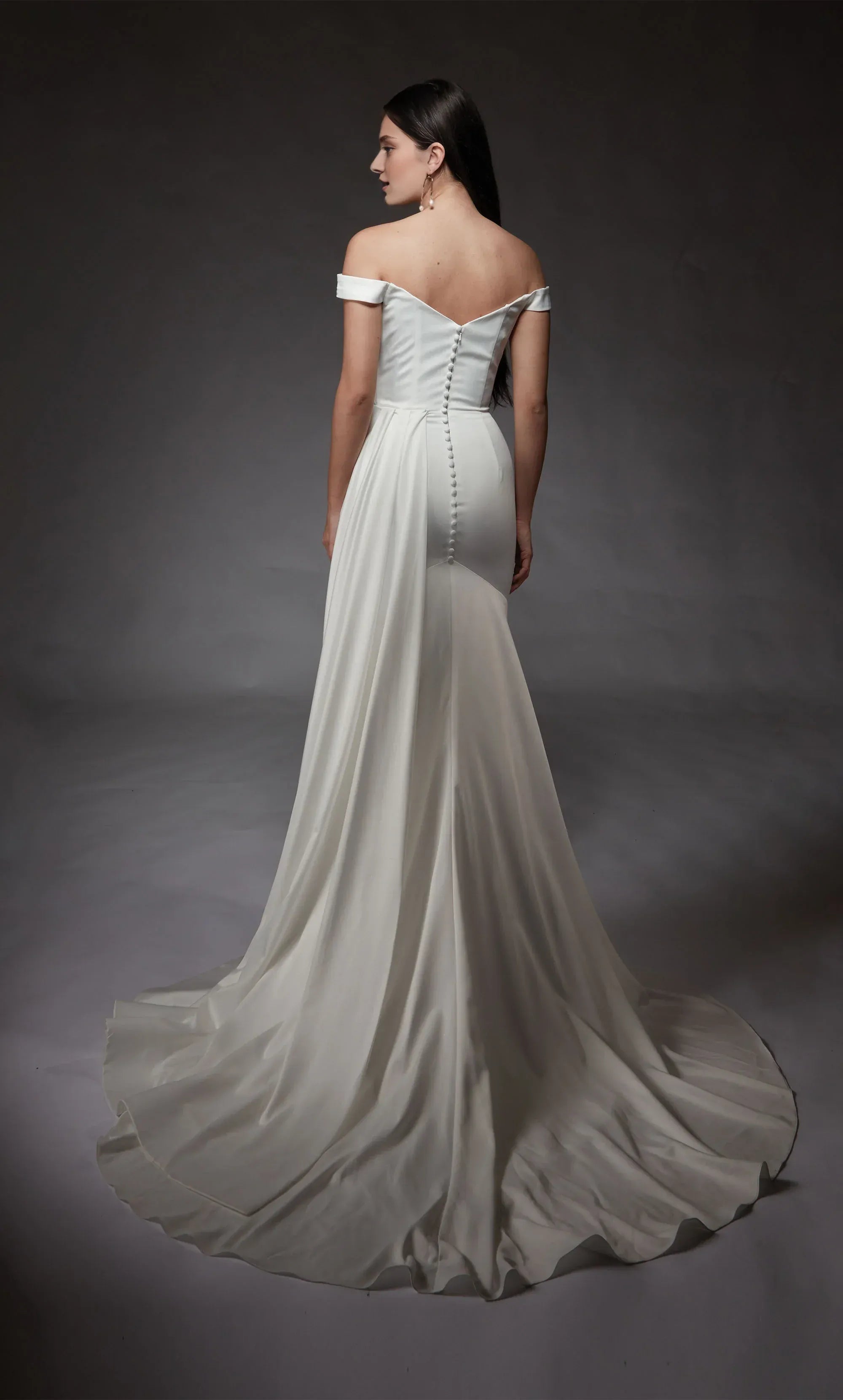 Chic Off-the-Shoulder Satin Mermaid Wedding Dress with Overlay Skirt