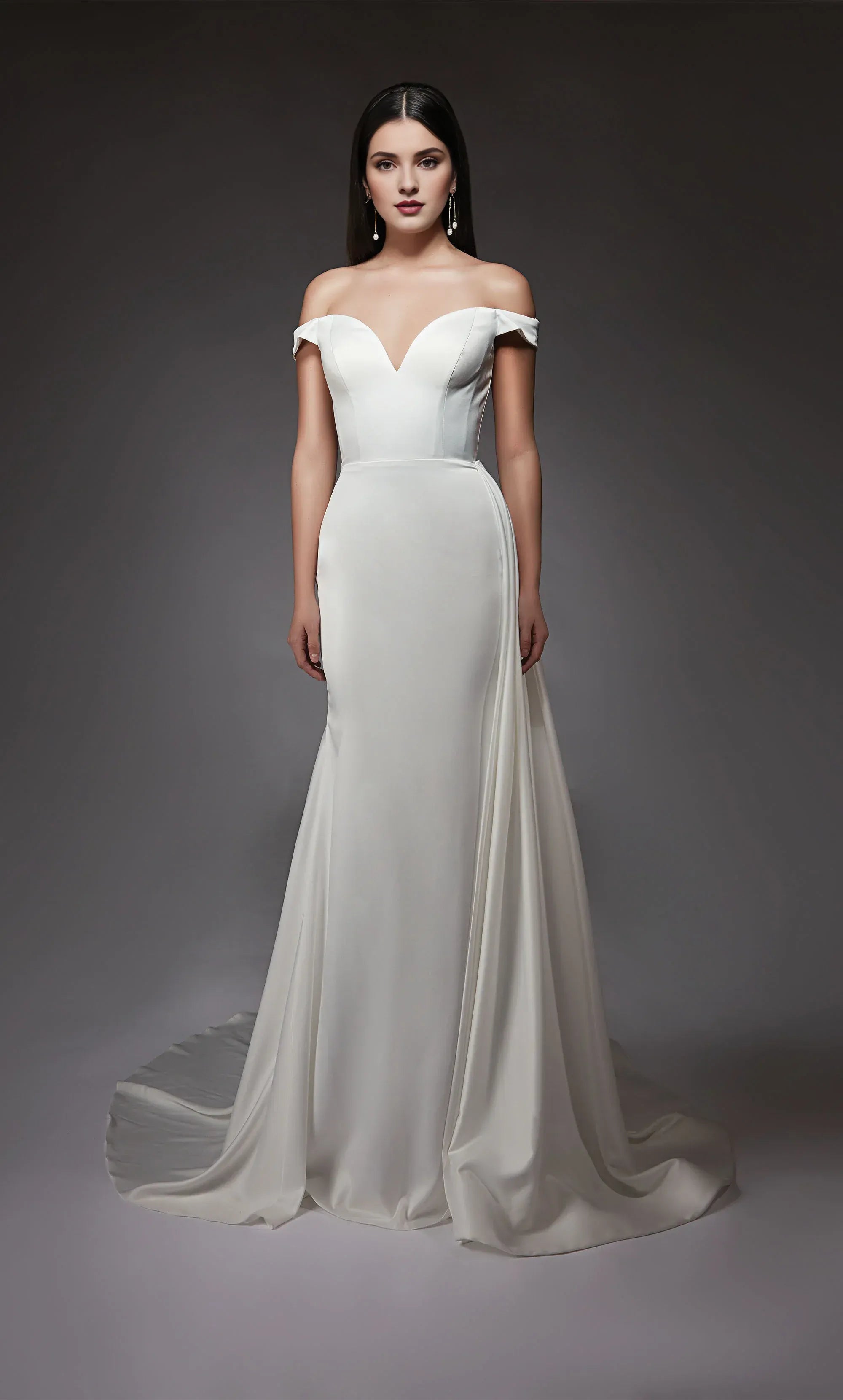 Chic Off-the-Shoulder Satin Mermaid Wedding Dress with Overlay Skirt
