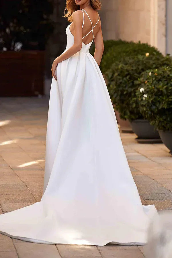 Chic V-Neck Double-Strap A-Line Floor-Length Wedding Dress