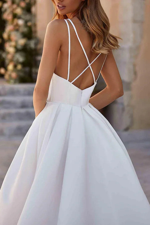 Chic V-Neck Double-Strap A-Line Floor-Length Wedding Dress