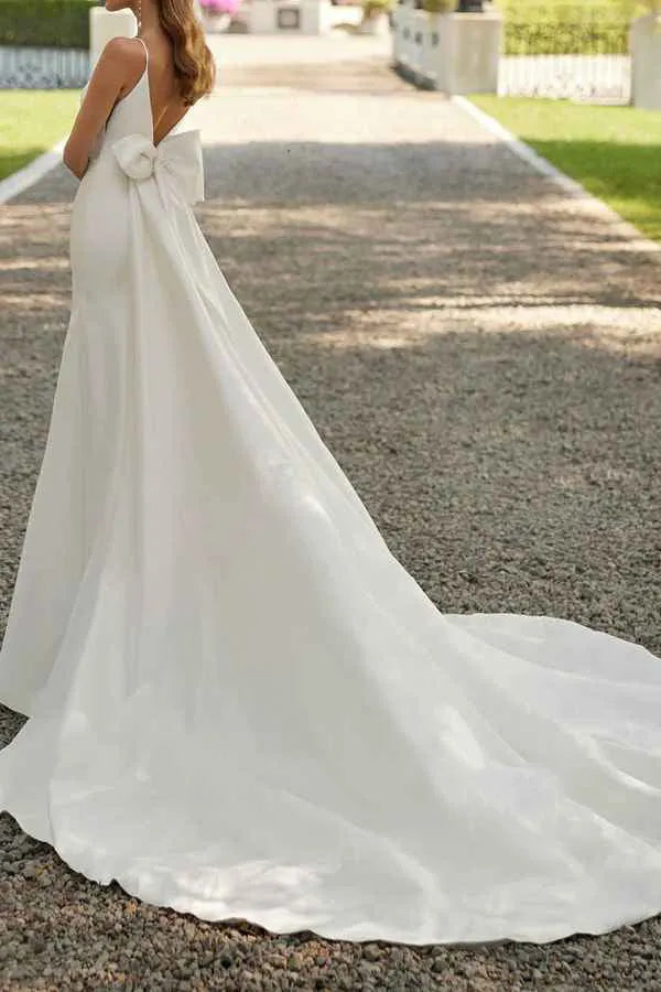 Chic V-Neck Satin Mermaid Floor-Length Wedding Dress