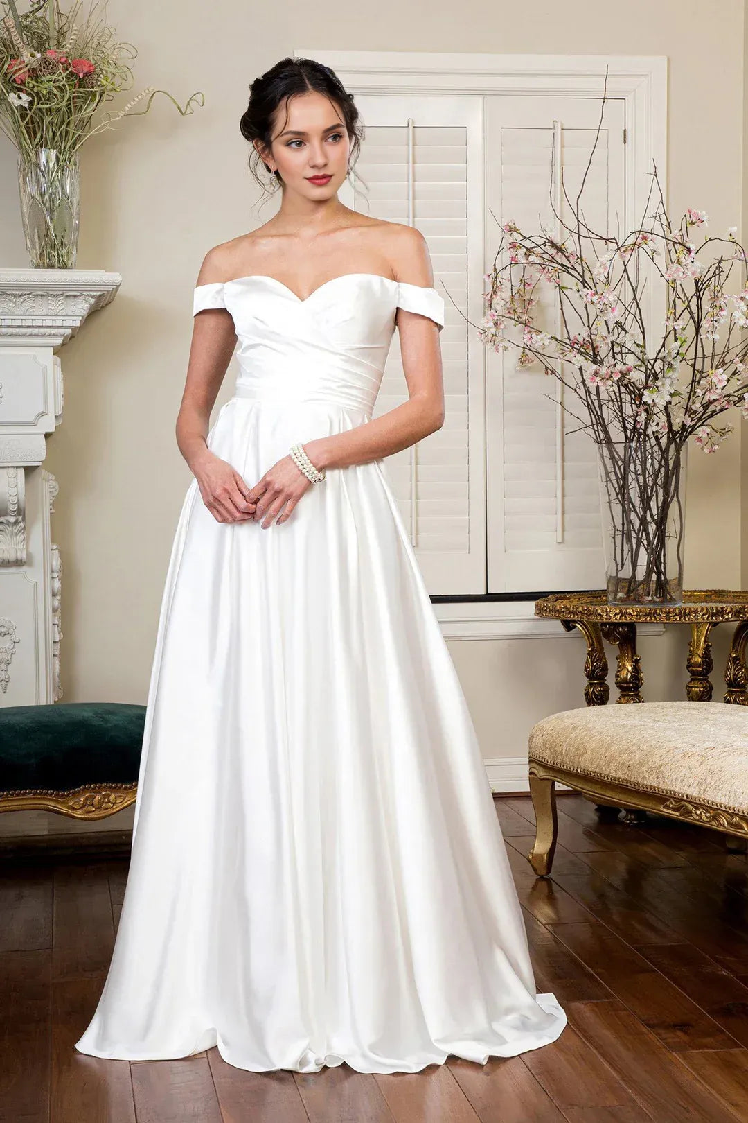 Classic A-Line Sweetheart-Neck Off-the-Shoulder Floor-Length Wedding Dress
