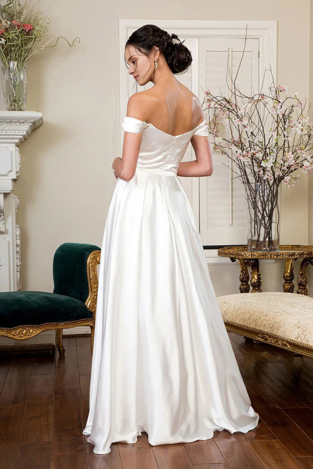 Classic A-Line Sweetheart-Neck Off-the-Shoulder Floor-Length Wedding Dress