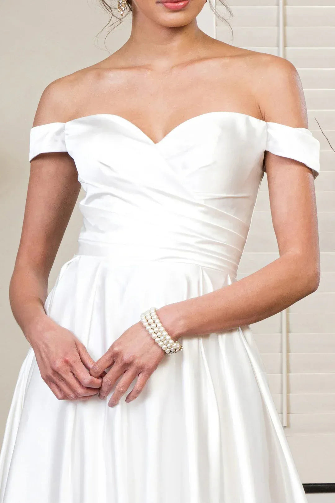 Classic A-Line Sweetheart-Neck Off-the-Shoulder Floor-Length Wedding Dress