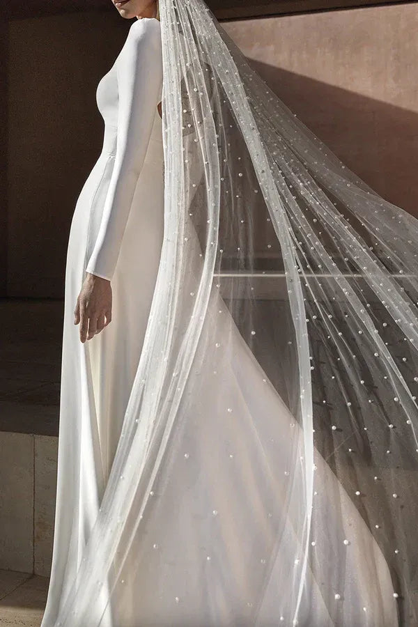 Classic Square-Neck Long-Sleeve A-Line Floor-Length Wedding Dress
