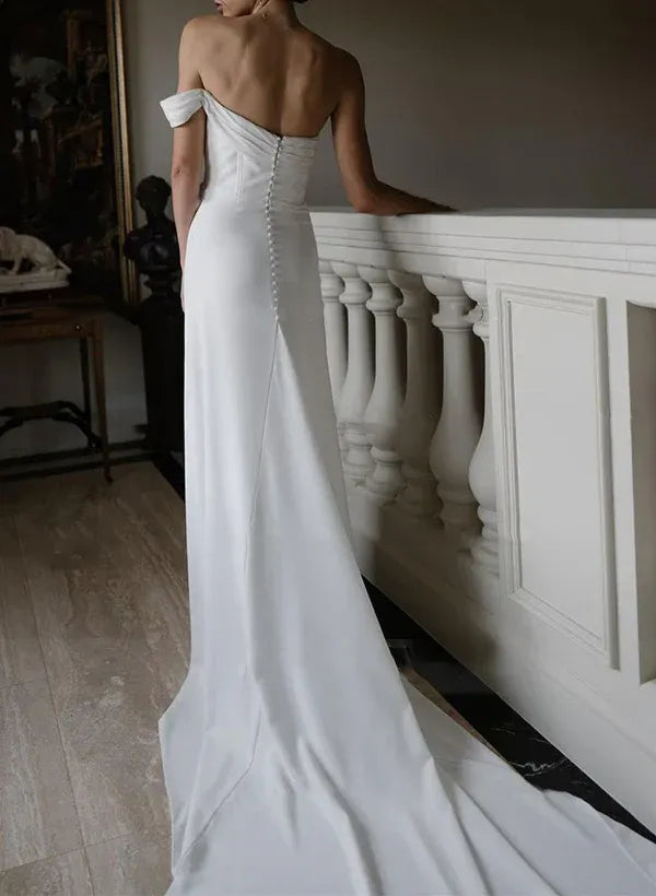 Contemporary Mermaid Off-the-Shoulder Floor-Length Wedding Dress