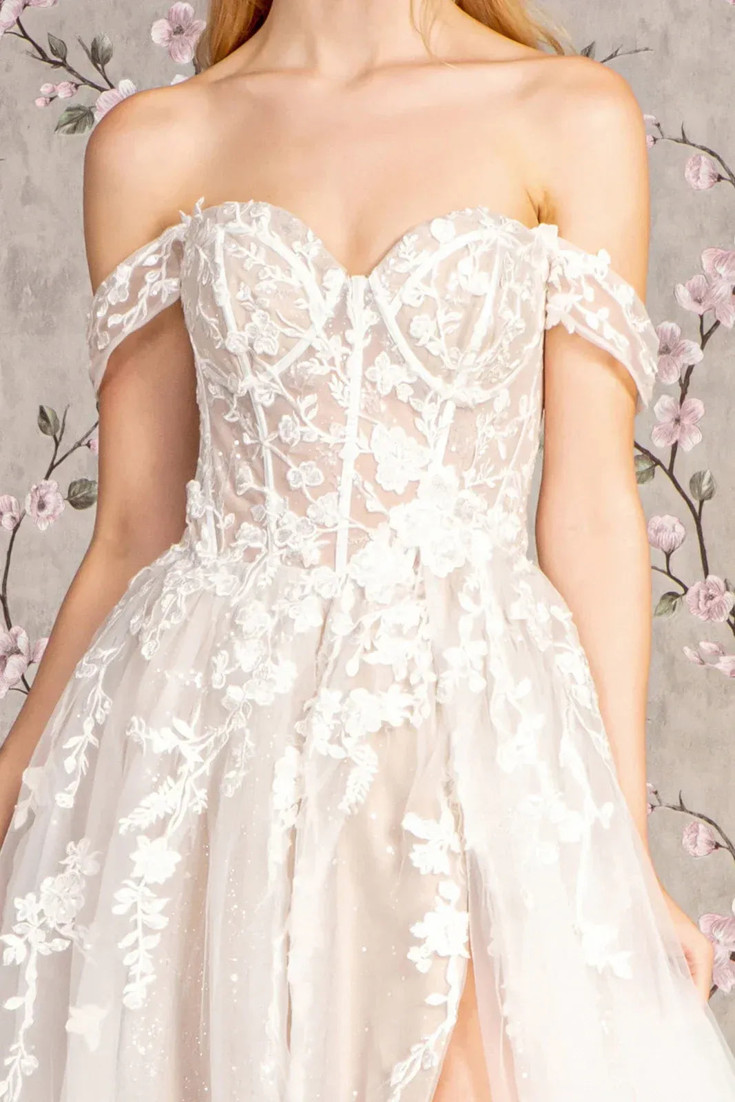 Divine A-Line Sweetheart-Neck Off-the-Shoulder Floor-Length Wedding Dress