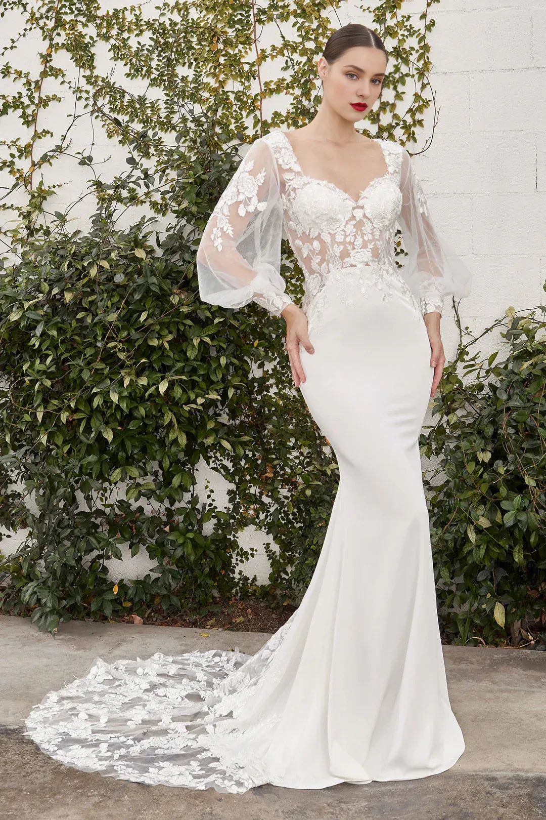 Dramatic Mermaid Square-Neck Long-Sleeve Floor-Length Wedding Dress