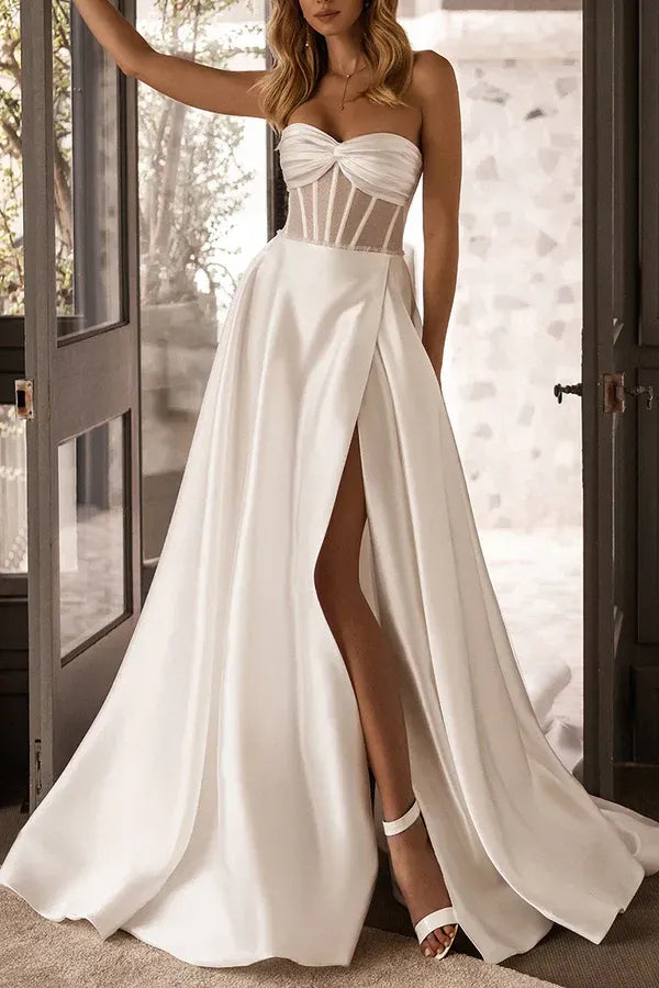Dramatic Strapless Illusion Corset A-Line Floor-Length Wedding Dress