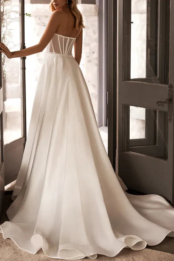 Dramatic Strapless Illusion Corset A-Line Floor-Length Wedding Dress