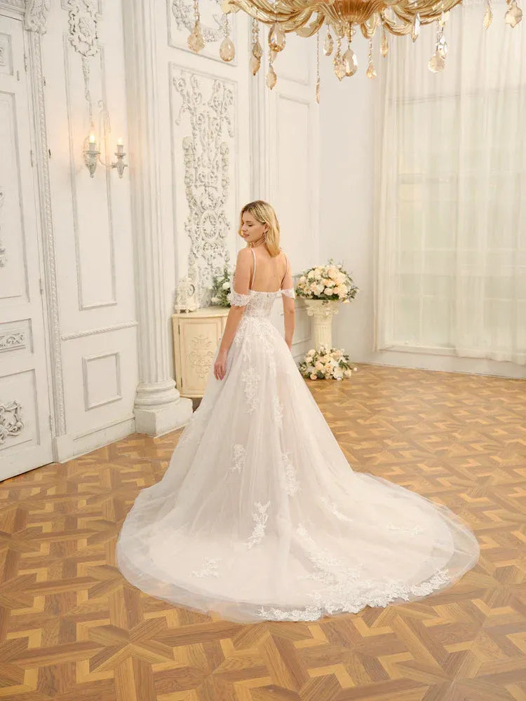 Dreamy A-Line Sweetheart-Neck Off-the-Shoulder Floor-Length Wedding Dress