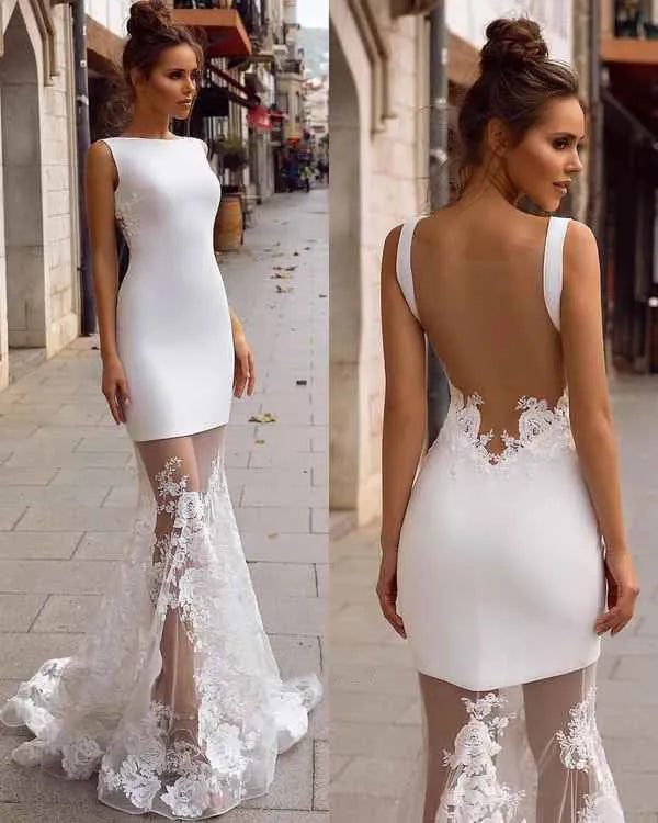 Edgy Bateau-Neck Sleeveless Mermaid Floor-Length Wedding Dress