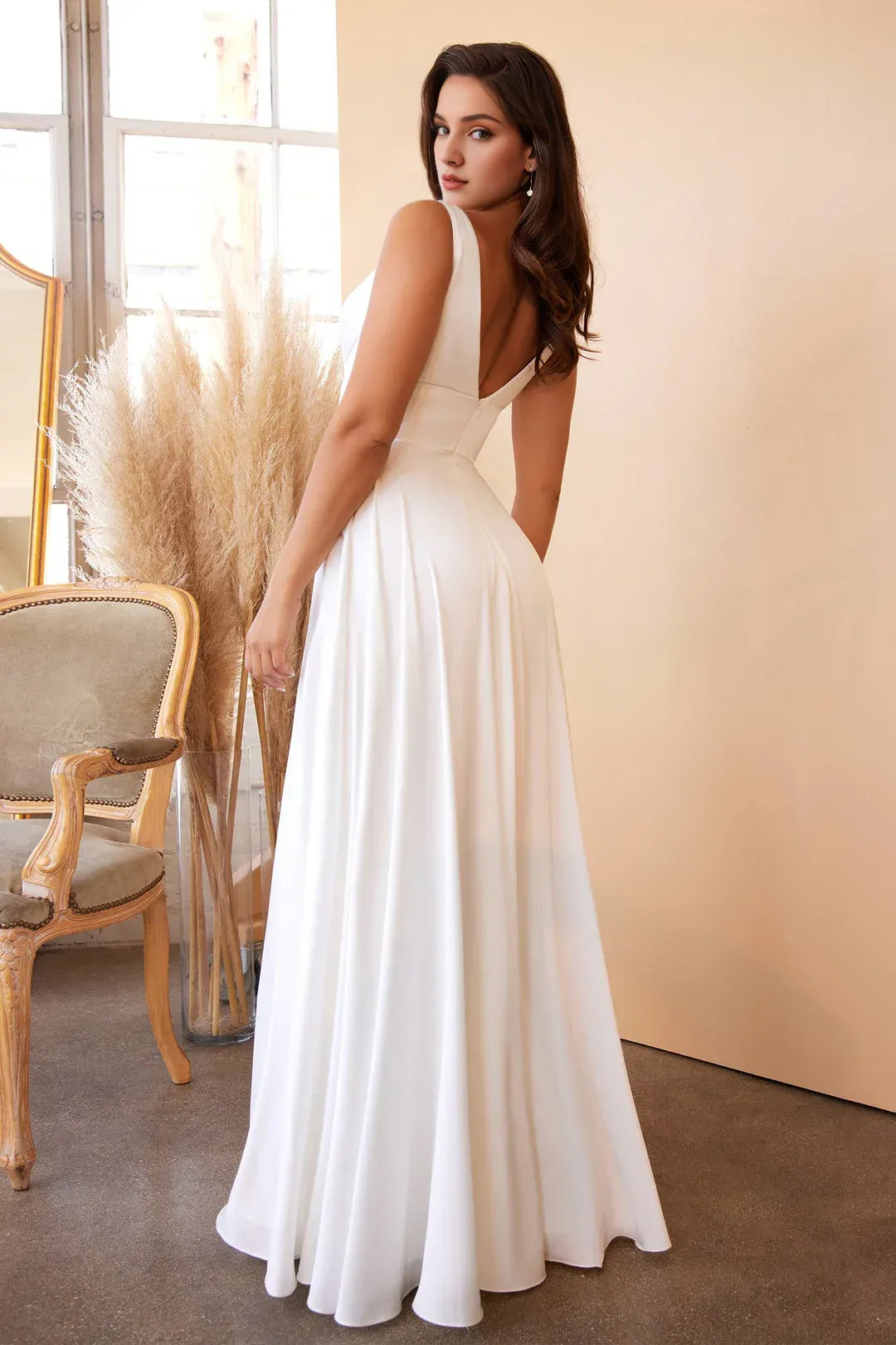 Effortless A-Line Plunge-Neck Sleeveless Floor-Length Wedding Dress