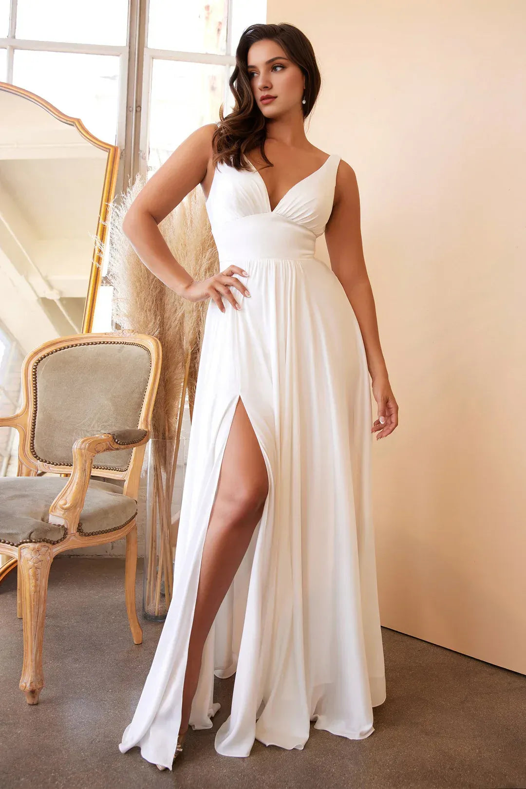 Effortless A-Line Plunge-Neck Sleeveless Floor-Length Wedding Dress