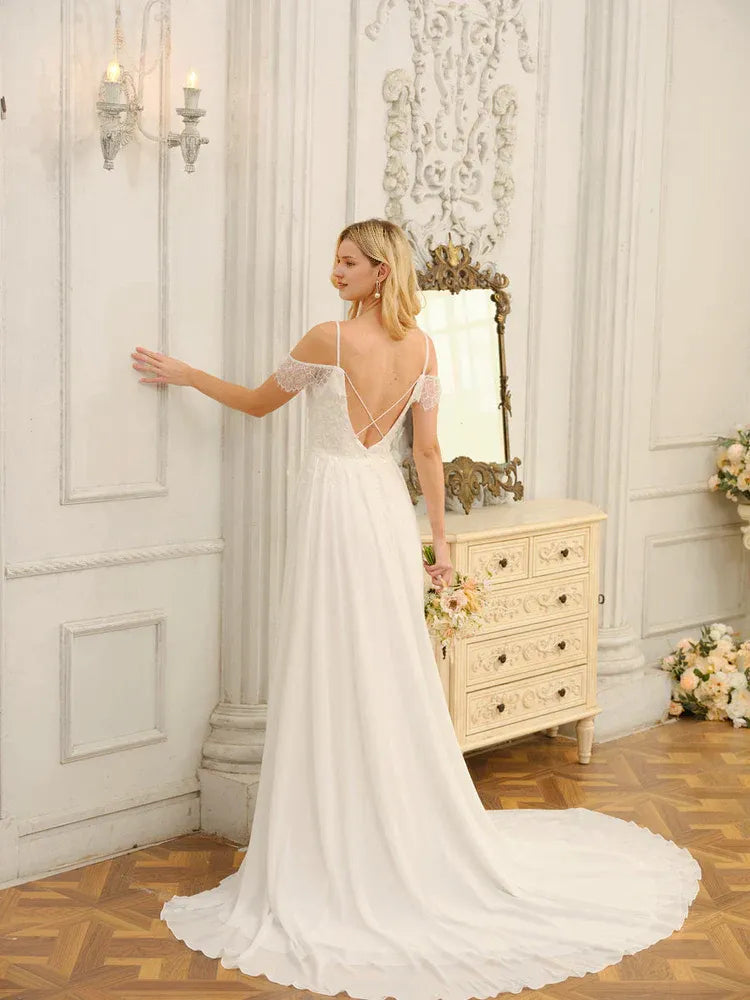 Effortless A-Line Sweetheart-Neck Off-the-Shoulder Floor-Length Wedding Dress