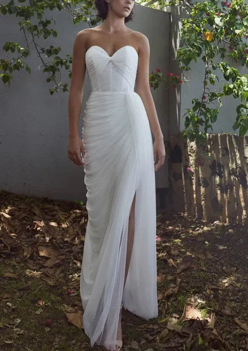 Effortless Sheath Sweetheart-Neck Strapless Floor-Length Wedding Dress