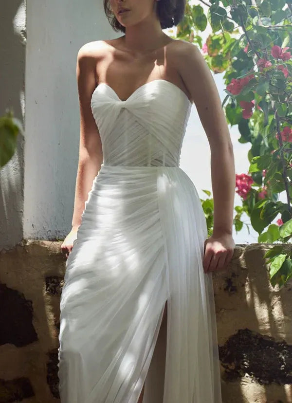Effortless Sheath Sweetheart-Neck Strapless Floor-Length Wedding Dress