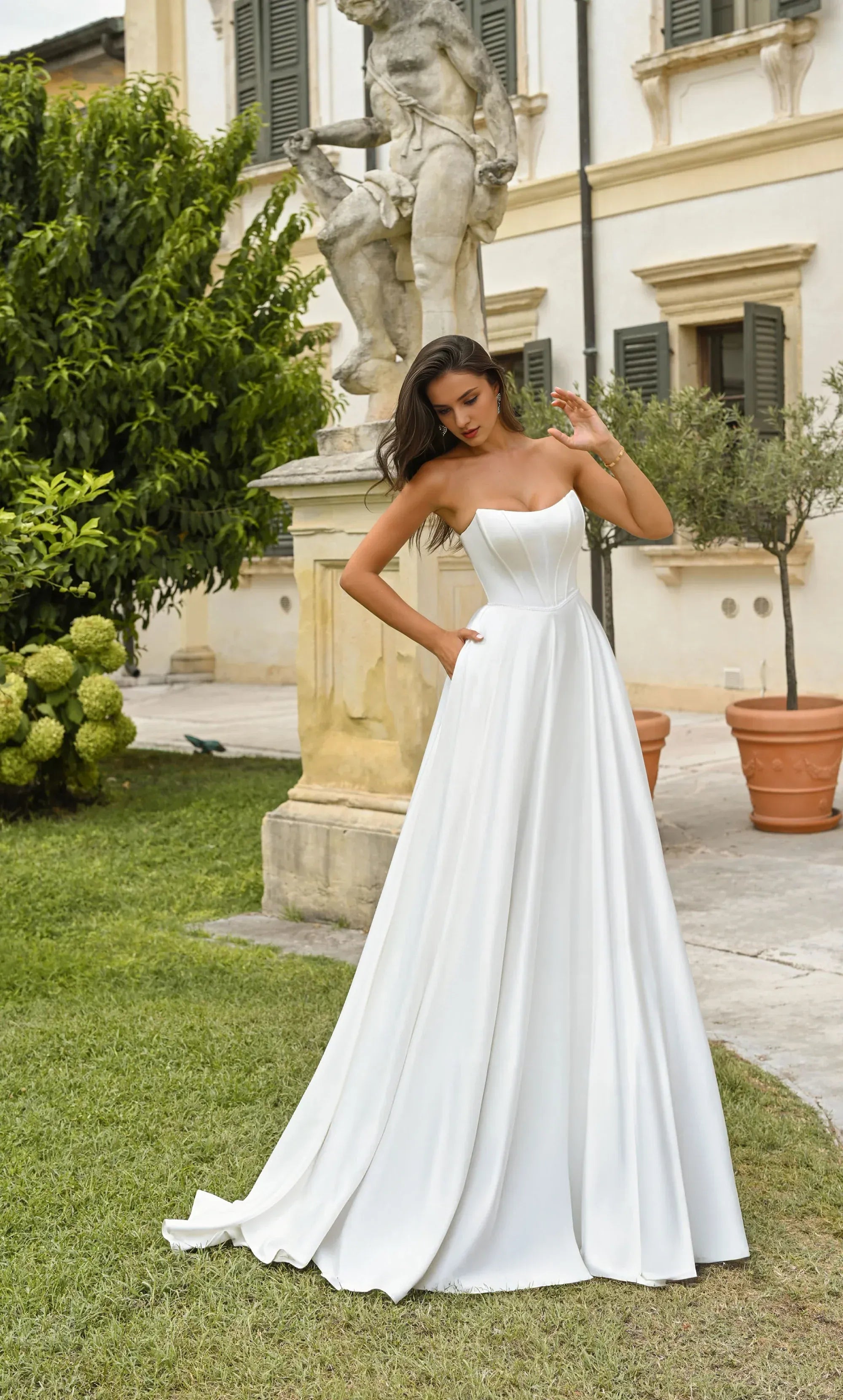 Elegant A-Line Strapless Corset-Back Floor-Length Wedding Dress