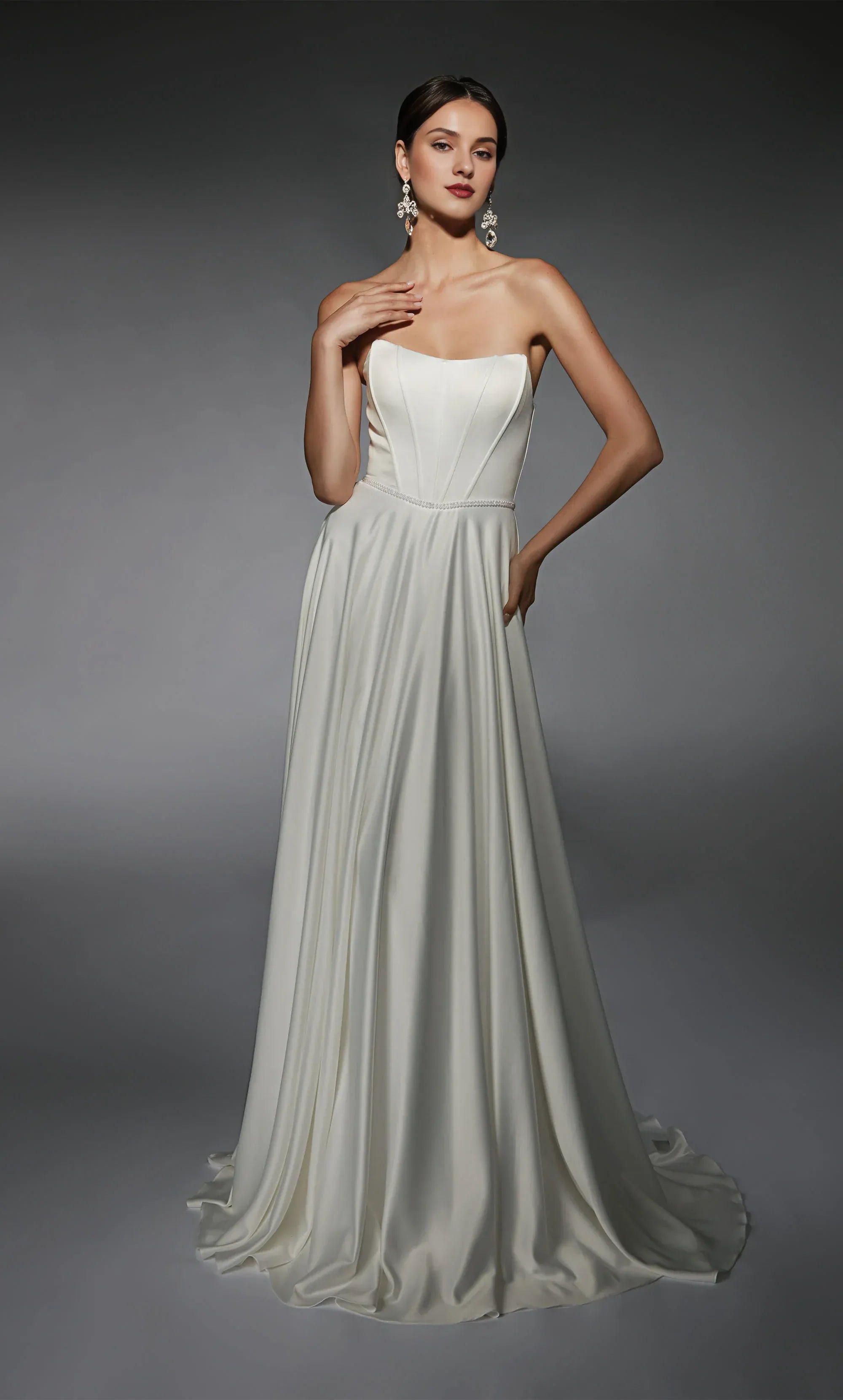 Elegant A-Line Strapless Corset-Back Floor-Length Wedding Dress