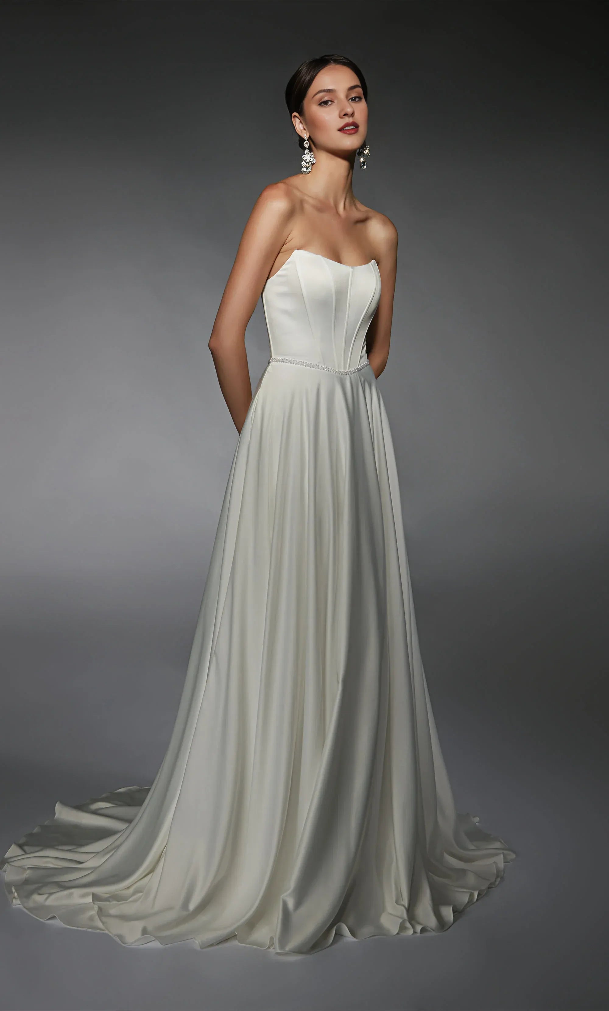 Elegant A-Line Strapless Corset-Back Floor-Length Wedding Dress