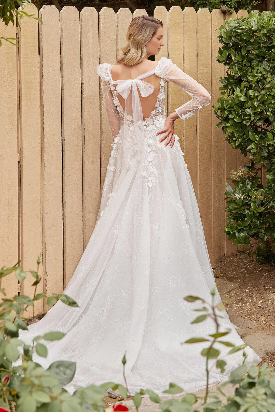 Enchanted A-Line Plunge-Neck Long-Sleeve Floor-Length Wedding Dress
