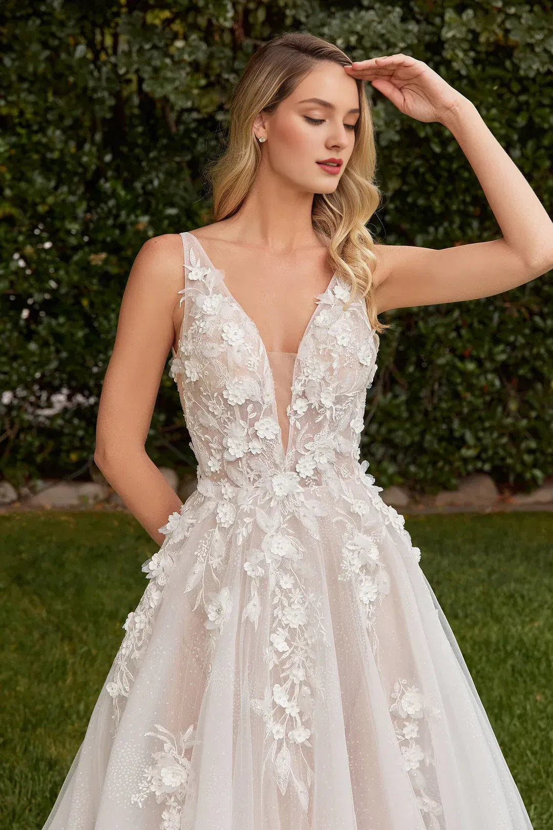 Enchanted A-Line Plunge-Neck Long-Sleeve Floor-Length Wedding Dress