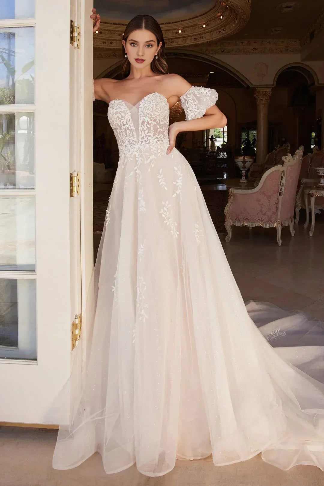 Enchanted A-Line Sweetheart-Neck Off-the-Shoulder Floor-Length Wedding Dress