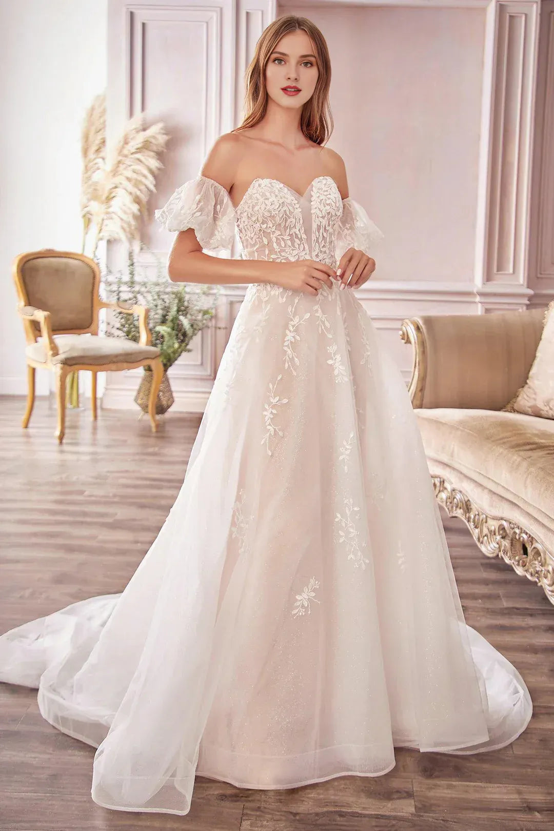 Enchanted A-Line Sweetheart-Neck Off-the-Shoulder Floor-Length Wedding Dress