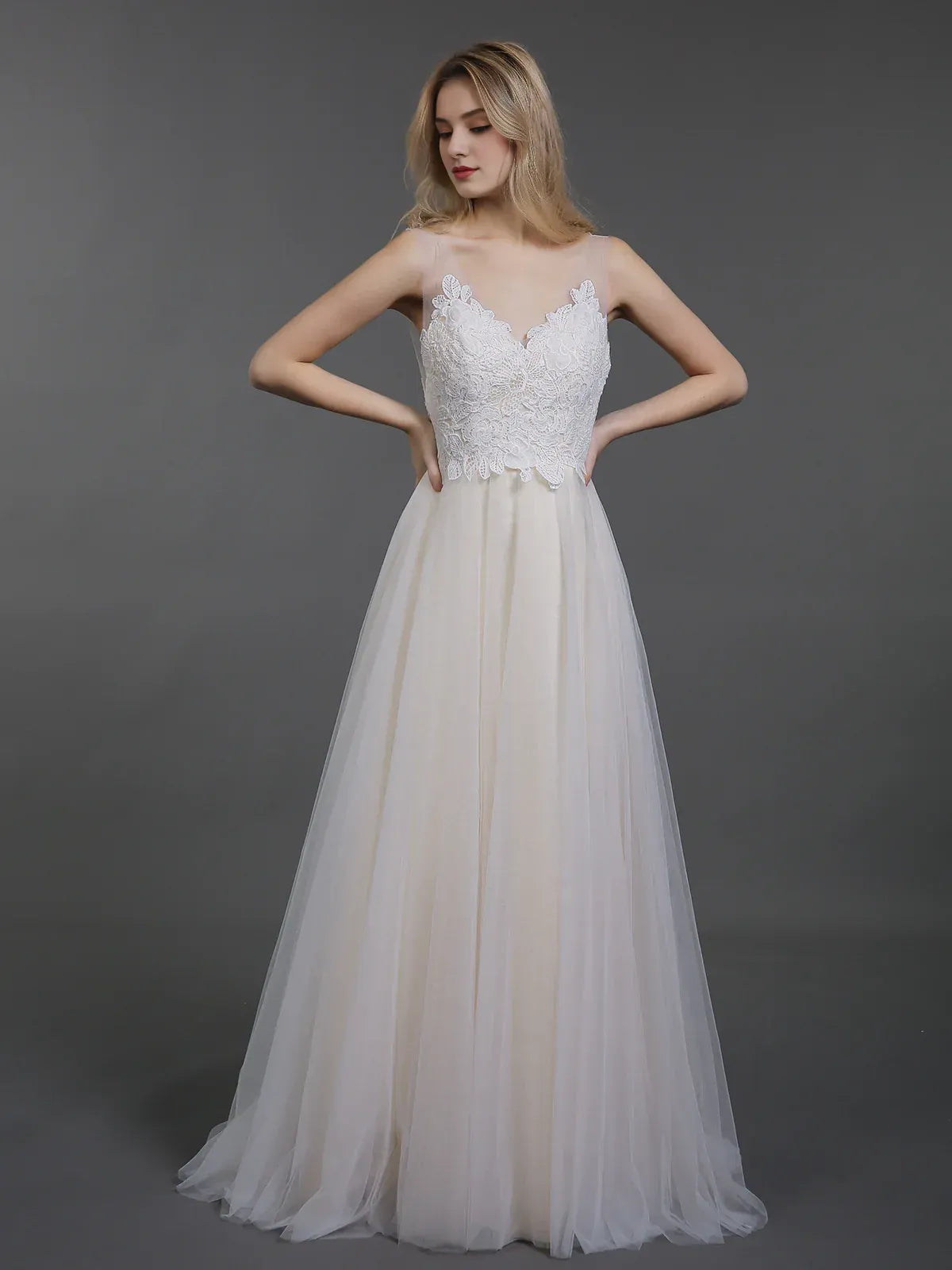 Enchanting A-Line Illusion-Neck Sleeveless Floor-Length Wedding Dress