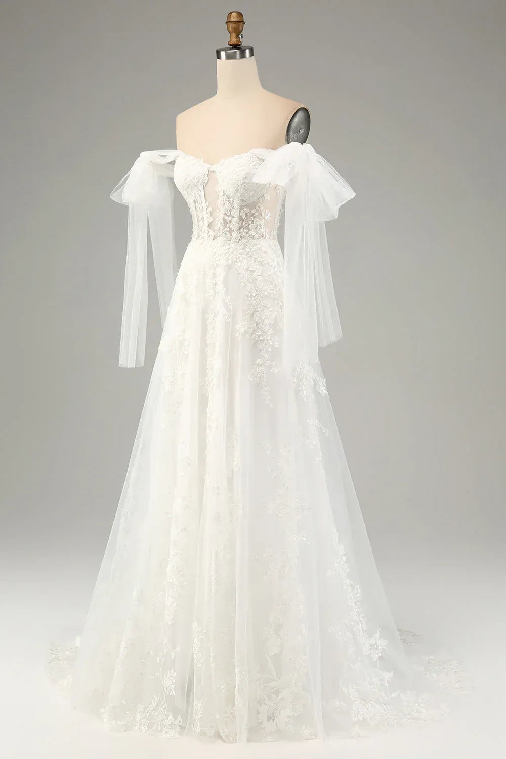 Enchanting A-Line Off-the-Shoulder Floor-Length Wedding Dress